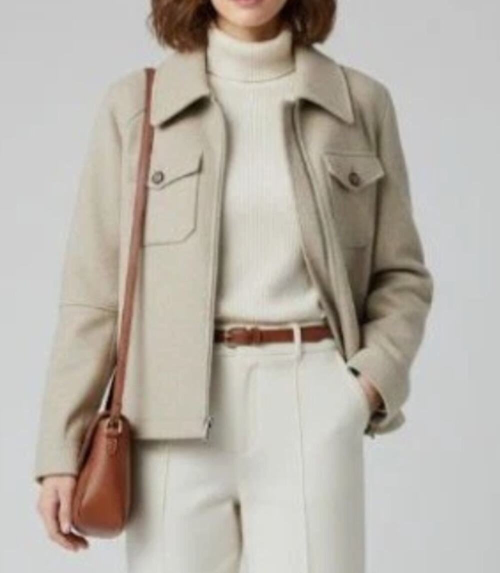 Avec Les Filles Relaxed Zip Front Shacket Jacket Oatmeal Felted *no size* ~Small